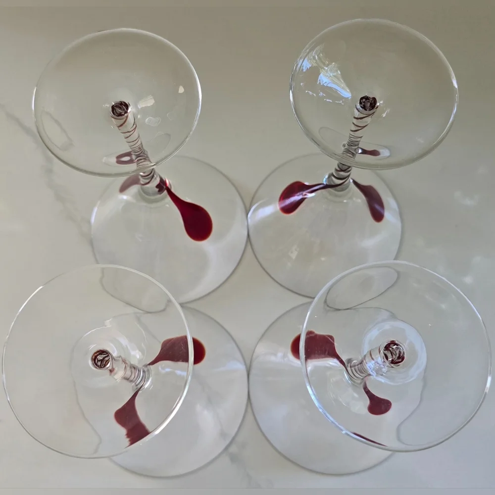Vintage Discontinued‎ Pier 1 Drip Drop Martini Glasses Hand Blown Set Of Four